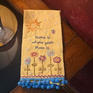 Natural Life - Yellow Linen Dish Towel "Home Is Where Your Mom Is"